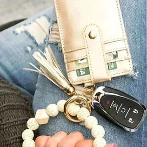 Leopard Beaded Key Ring Wallet Bracelet